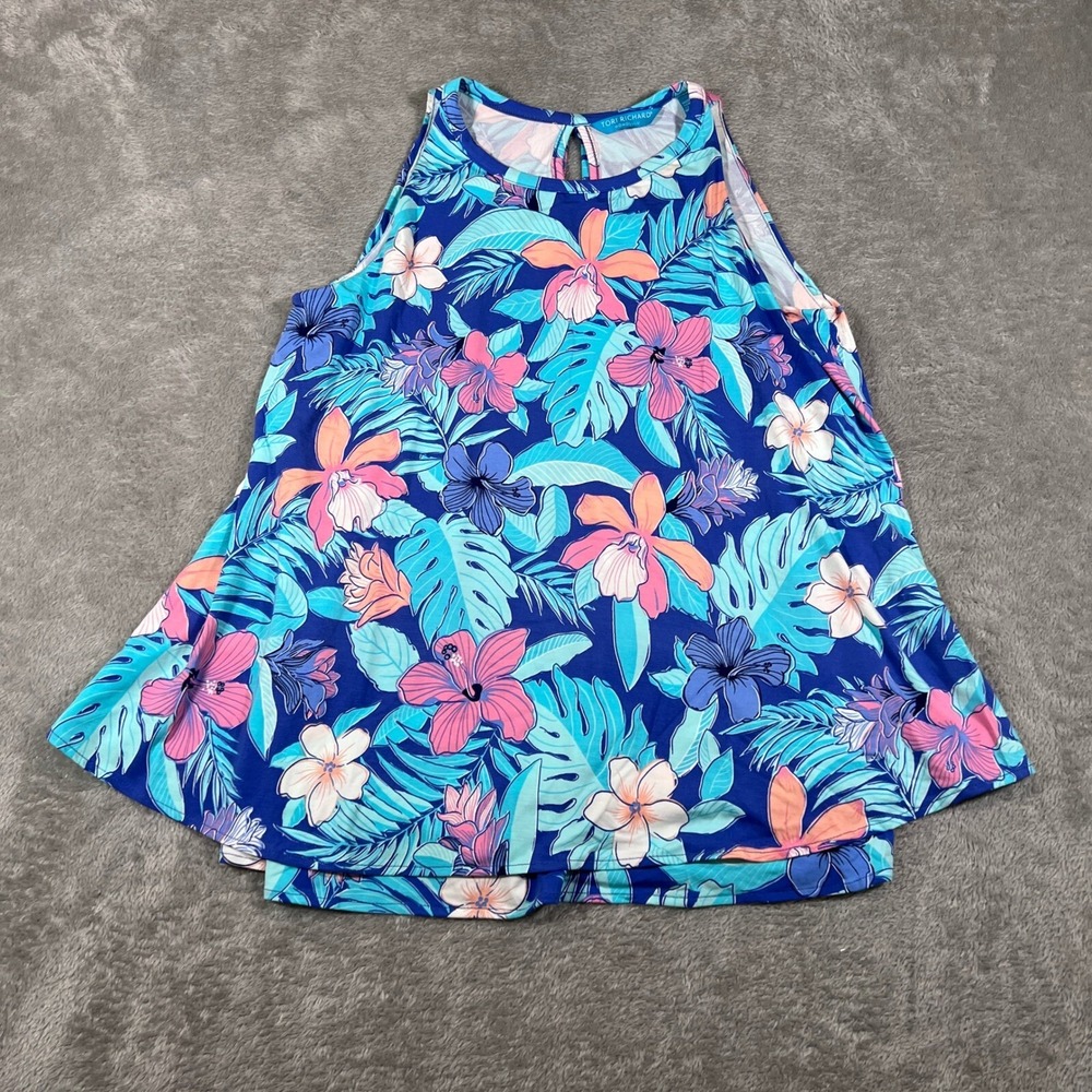 Tori Richard Tank Top Womens Small Blue Floral‎ Hawaiian Summer Beach Casual